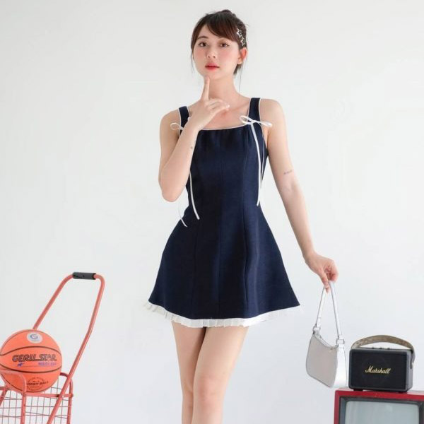 Đầm 2 dây dáng A buộc nơ