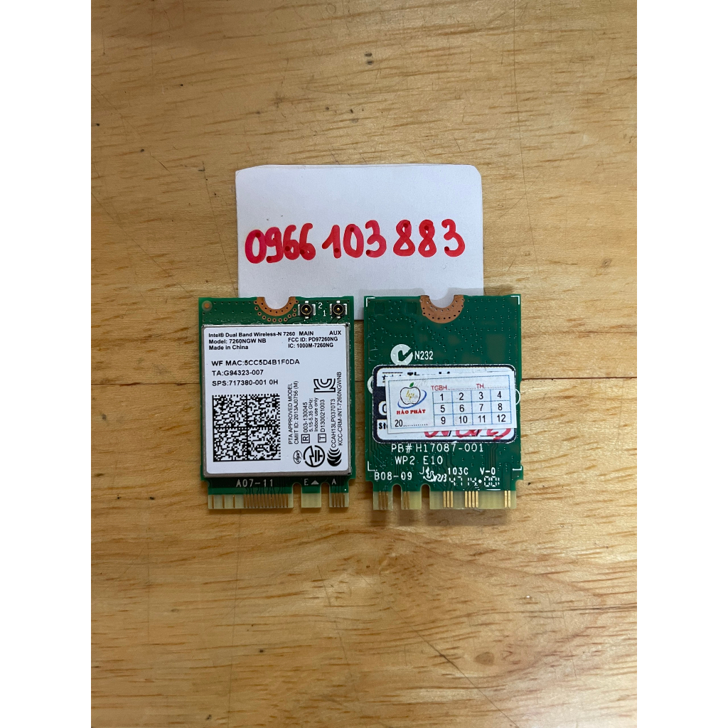 Card WiFi Laptop Intel 7260NGW / 8260NGW / 8265NGW / 9560NGW chuẩn AC có Blueooth (chân NGFF / M.2)