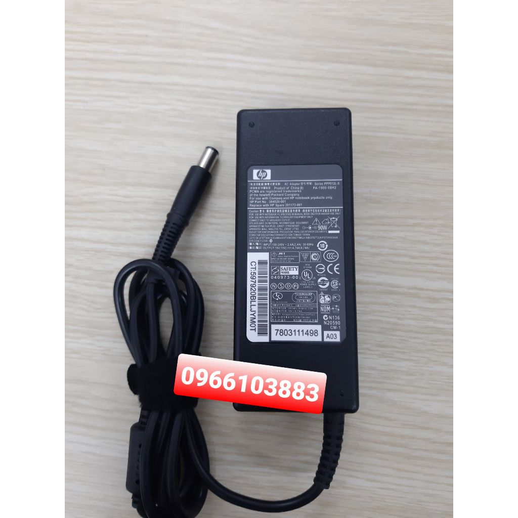 Sạc Dành Cho Laptop HP CQ43 CQ40 CQ45 DV4 DV5 DV6 6510b 6530b 45W 65W 90W ĐẦU KIM LỚN (7.4*5.0mm) – Zin New