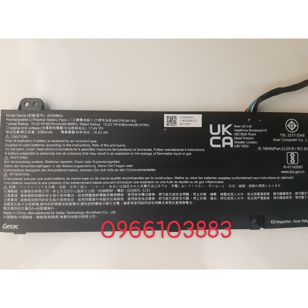 Pin Dành Cho Laptop Acer Predator Triton 500 SE 16" PT516-51S-70TP 71Q2 15.2V 99.98Wh AP20BHU Zin New