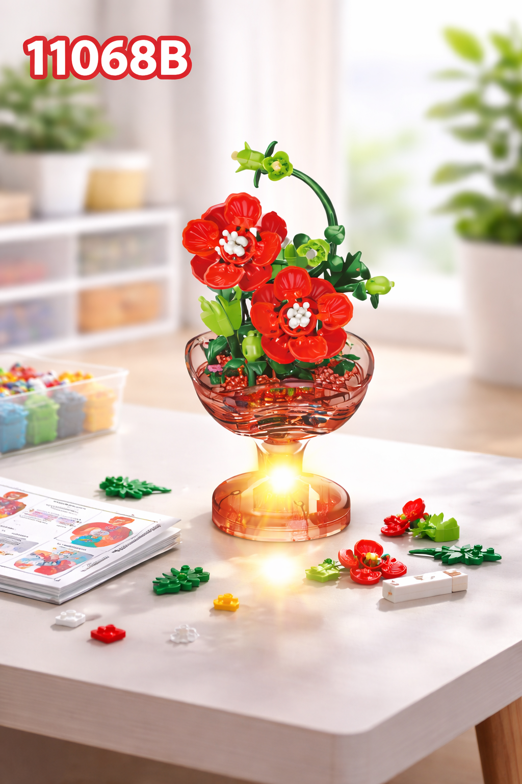 Bộ xếp hình cốc HOA phát sáng mã 11068B (Bán lốc 6 hộp)