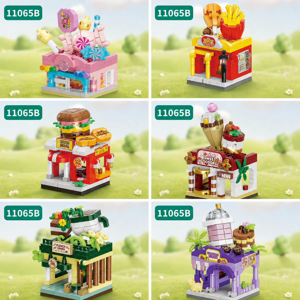 Bộ xếp hình phố ẩm thực mini mã 11065B (bán khay 12 hộp)