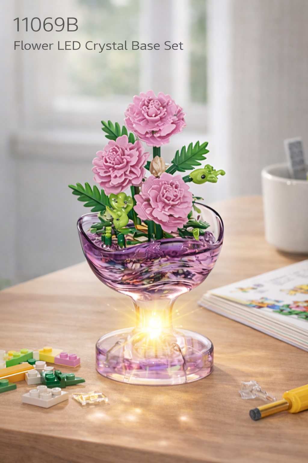 Bộ xếp hình cốc HOA phát sáng mã 11069B (Bán lốc 6 hộp)