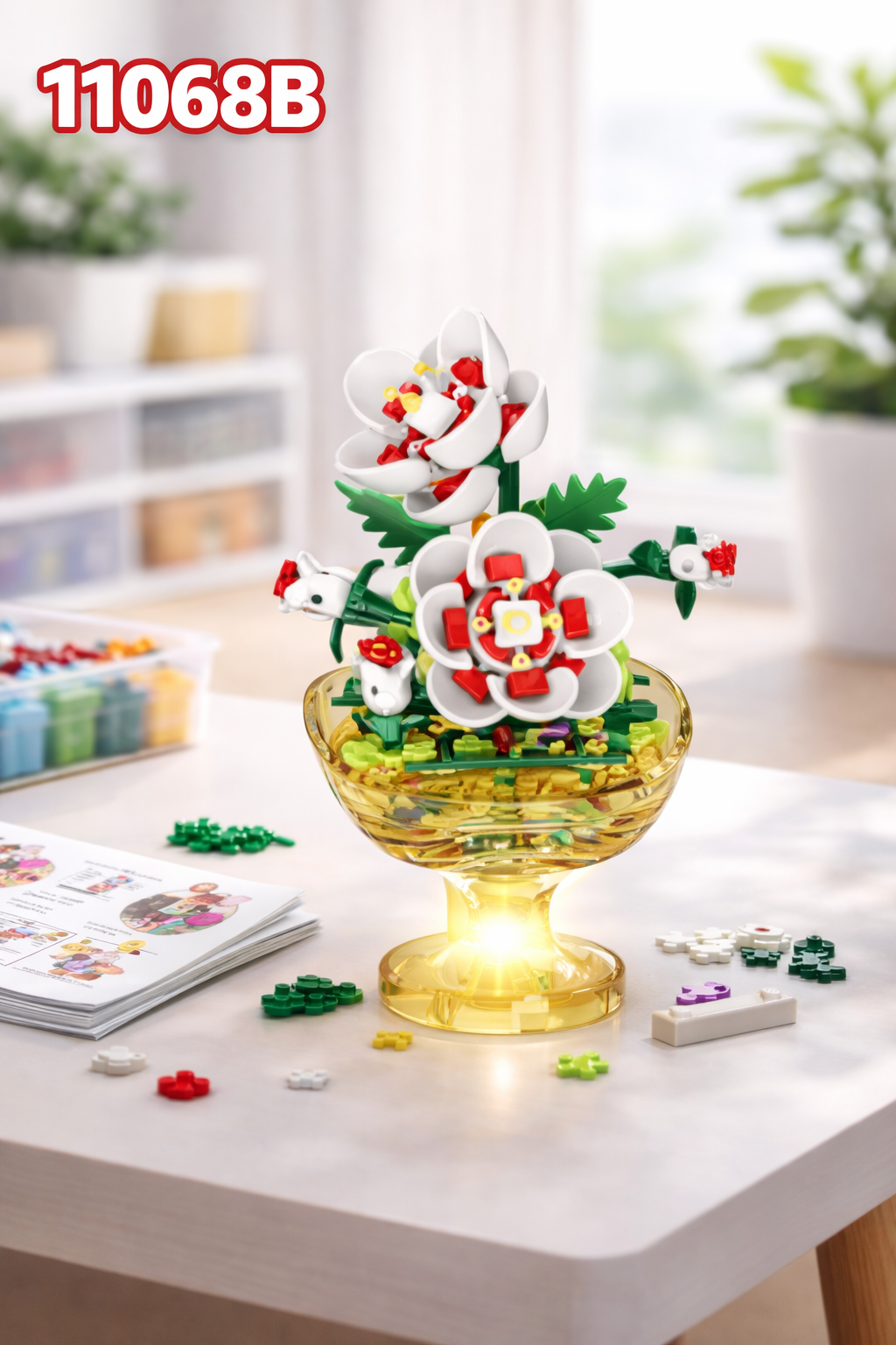 Bộ xếp hình cốc HOA phát sáng mã 11068B (Bán lốc 6 hộp)