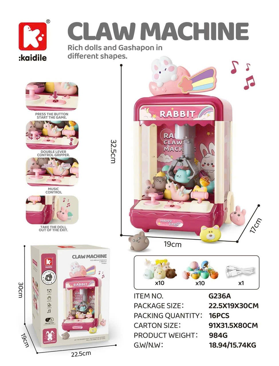 Gắp thú Thỏ hồng mã G236A