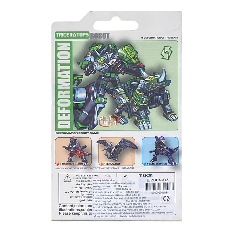 Đồ Chơi Hợp Kim Robot Quái Thú Biến Hình Khủng Long Triceratops E2006-03