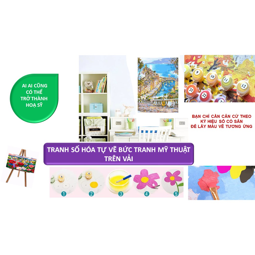 Tranh Sơn Dầu Tự Tô Số Hóa Dali Phong Cảnh Biển B001