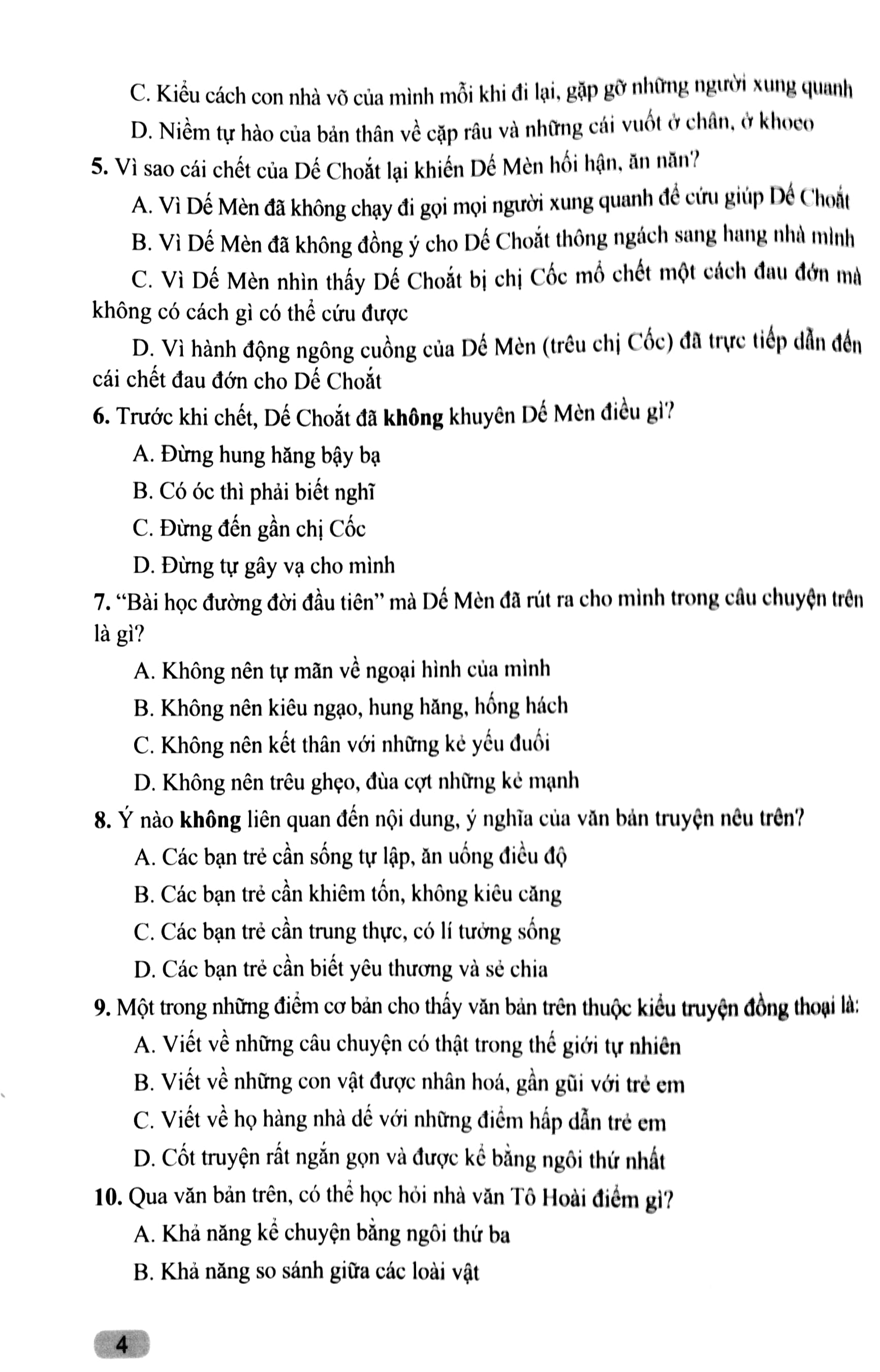Bài Tập Đọc Hiểu Ngữ Văn Lớp 6 Tập 2 (Cánh Diều)