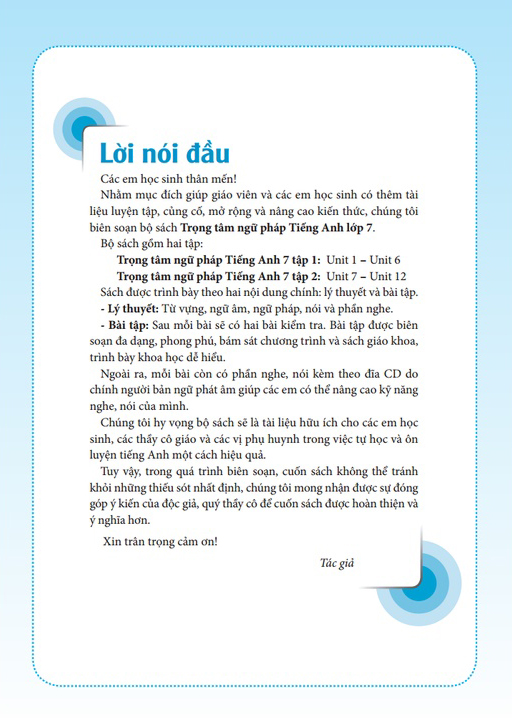 Trọng Tâm Ngữ Pháp Tiếng Anh Lớp 7 Tập 1