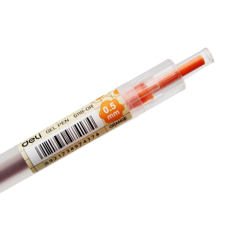 Combo 5 Bút Gel Bấm Deli EG118-OR Màu Cam 0.5mm