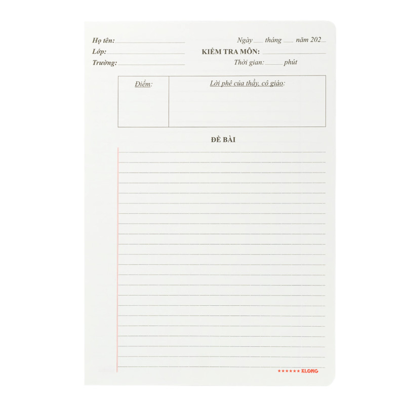 Giấy Kiểm Tra K.Long InviDot Line cấp 2, 3 B5 280 (20 tờ kép/tập)