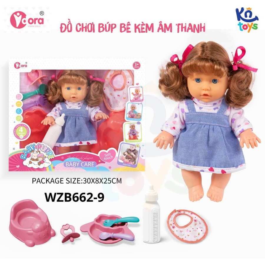 Đồ Chơi Búp Bê Vdora - Bé Gái Tóc Nâu 9 Inch Kèm Dụng Cụ Ăn Uống Và Bô, Nói 4 Âm Thanh WZB662-9