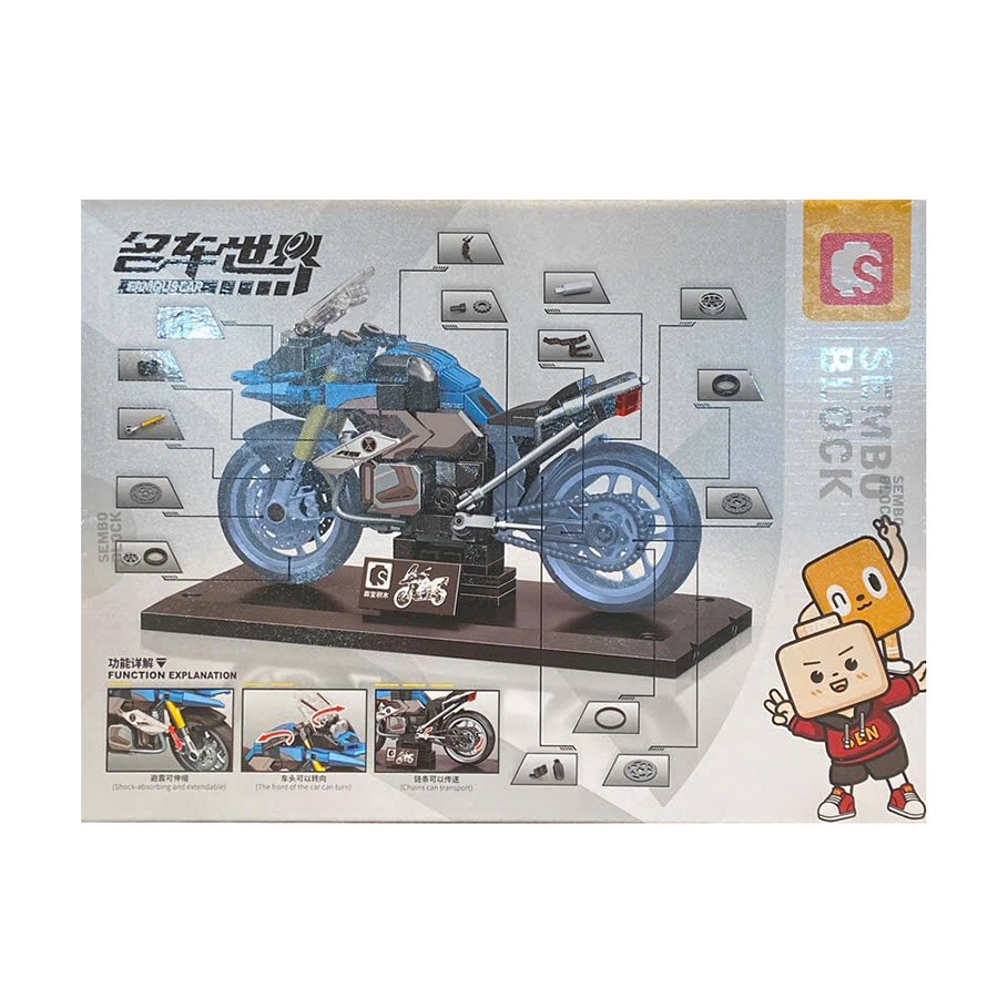 Đồ Chơi Bộ Lắp Ráp Siêu Xe Mô Tô Tốc Độ Màu Xanh Sembo 714532