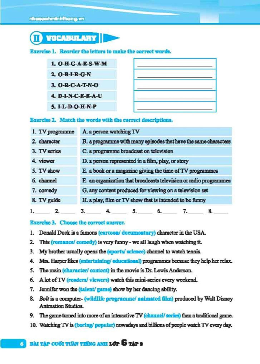 Bài Tập Cuối Tuần Tiếng Anh Lớp 6 Tập 2 Có Đáp Án (Global Success)