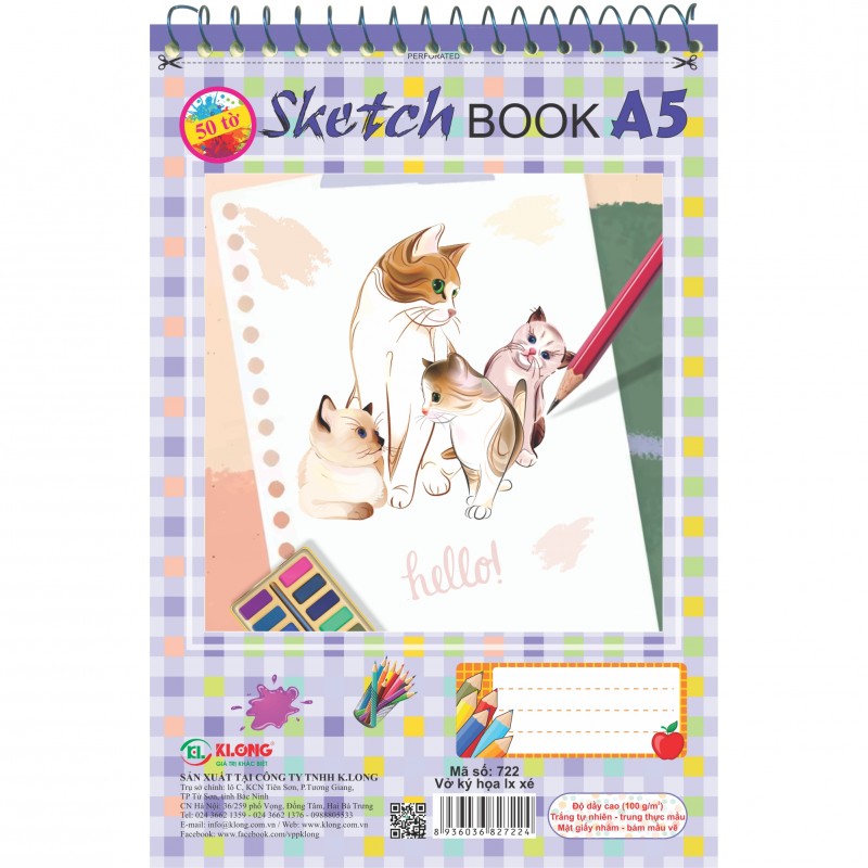 Vở Vẽ Ký Họa Lò Xo K.Long 50 Tờ A5 Stetch 722