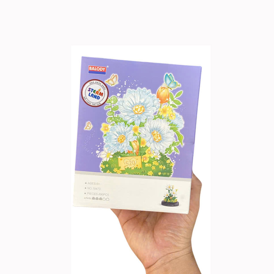 Đồ Chơi Lắp Ráp Có Hộp Mica Chống Bụi Khóm Cúc Trắng Bên Thềm Balody - 18473
