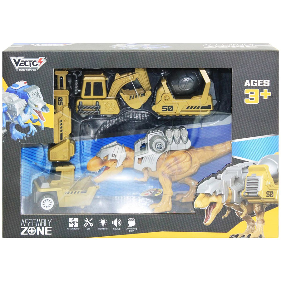 Đồ Chơi Lắp Ráp Diy Xe Công Trình Và Khủng Long T-Rex Có Đèn VT101C