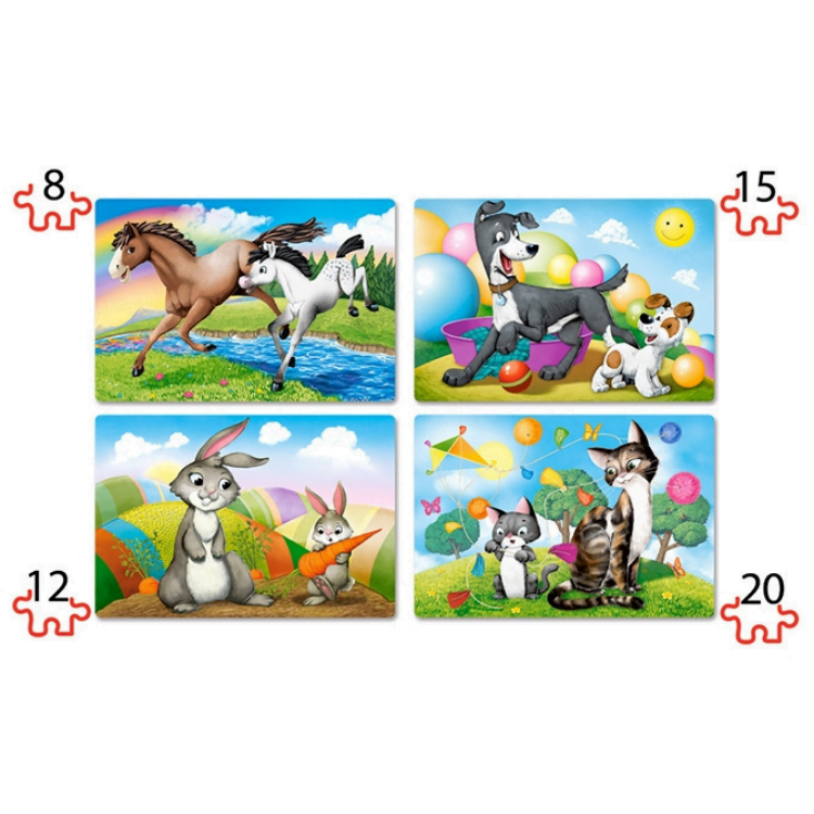 Đồ Chơi Xếp Hình Puzzle Mẹ Và Con: Chó, Mèo, Ngựa Và Thỏ 4 Bộ 8/12/15/20 Mảnh Castorland B-041053