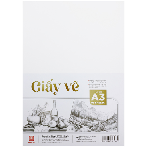 Giấy Vẽ A3 Hồng Hà 8117 300gms (5T/Tập)