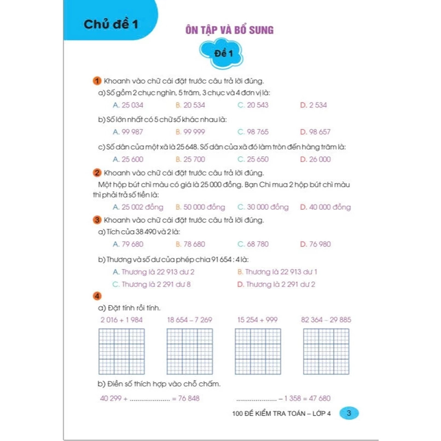 100 Đề Kiểm Tra Toán Lớp 4 (Dùng Chung SGK Hiện Hành)