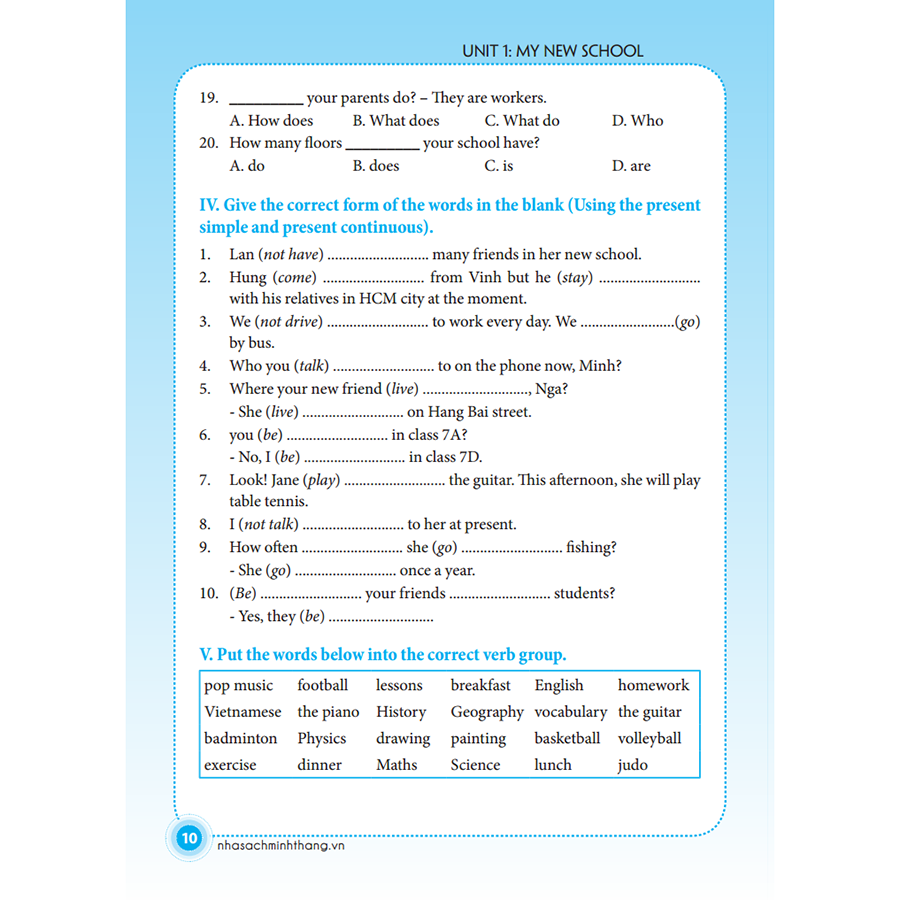 Bài Tập Tiếng Anh Lớp 6 (Không Đáp Án)