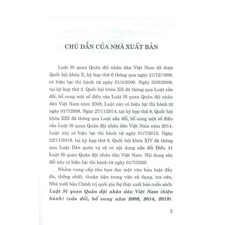 Luật Sĩ Quan Quân Đội Nhân Dân Việt Nam (Hiện Hành) (Sửa Đổi, Bổ Sung Năm 2008, 2014, 2019)
