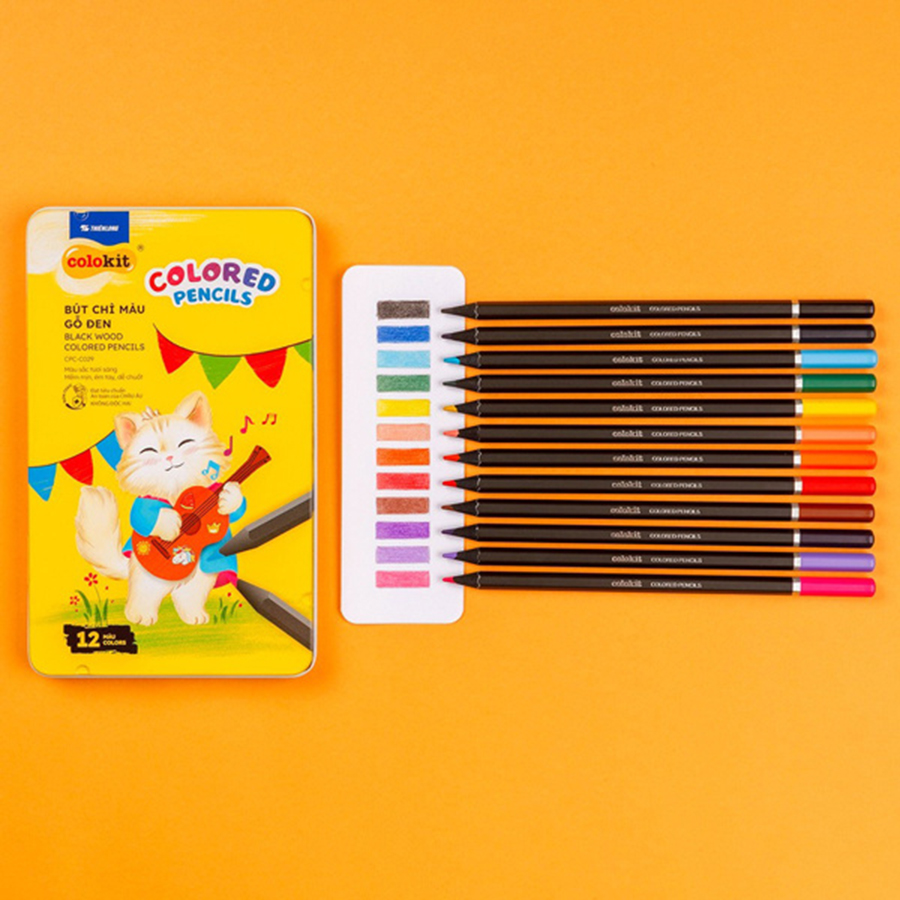 Bút Chì Màu Gỗ Đen Black Wood Colored Pencils - Colokit CPC-C029 12 Màu