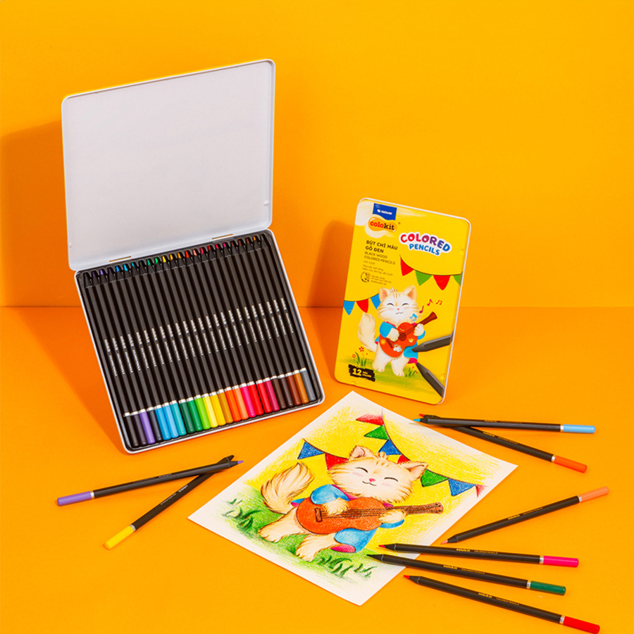 Bút Chì Màu Gỗ Đen Black Wood Colored Pencils - Colokit CPC-C029 12 Màu