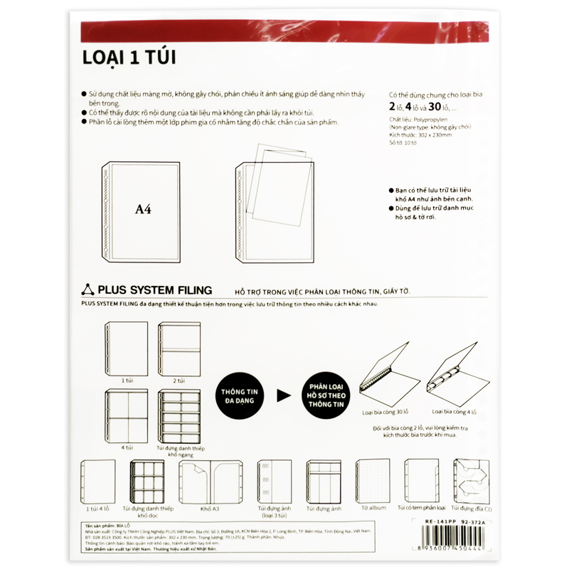 Bìa Lỗ Sơ Mi Plus 141PP 92.372A