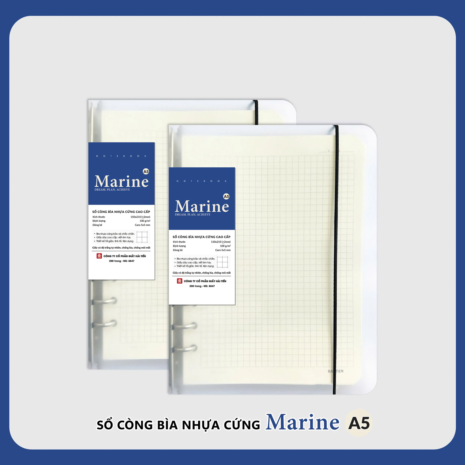 Sổ Còng Bìa Nhựa Marine A5 8854 200Tr