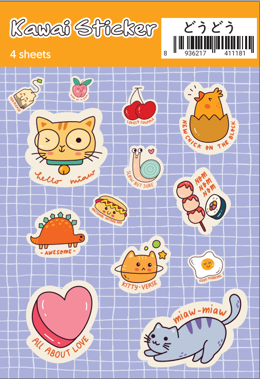 Set 4 Bảng Sticker Kawai Chữ Tiếng Anh