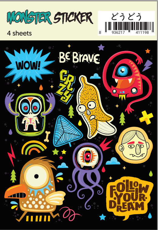 Set 4 Bảng Sticker Little Monster Sắc Màu