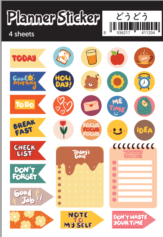 Set 4 Bảng Sticker Planner Sắc Màu