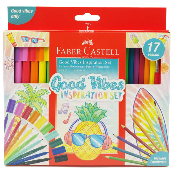 Hộp Bút Màu Sáng Tạo Faber-Castell Good Vibes Inspiration (10 Bút Lông Màu + 6 Bút Chì Màu Nước + 1 Cọ)