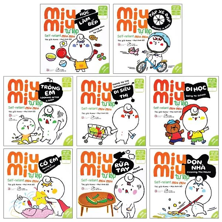 Combo 8 Cuốn Ehon Kĩ Năng Sống - Miu Miu Tự Lập Song Ngữ Anh - Việt