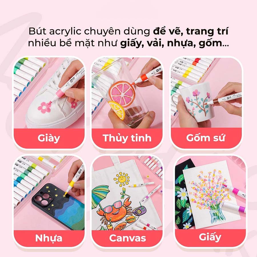 Bút Lông Màu Colokit Acrylic Markers 2 Đầu ACM-C002 24 Màu