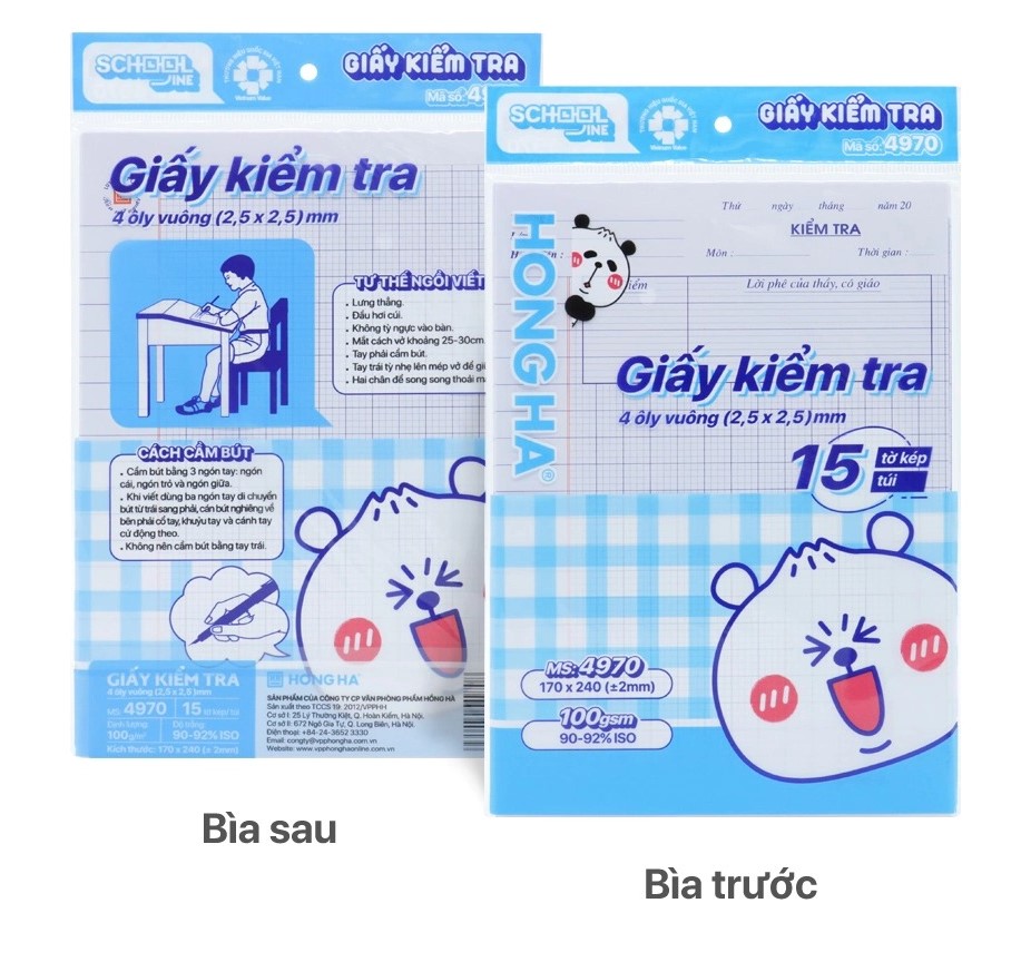 Giấy Kiểm Tra 4 Ôly Cấp 1 Hồng Hà 4970 (15 Tờ Kép)