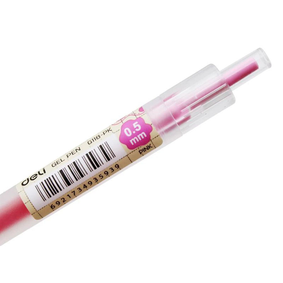 Bút Gel Bấm Deli 0.5mm EG118-PK Màu Hồng
