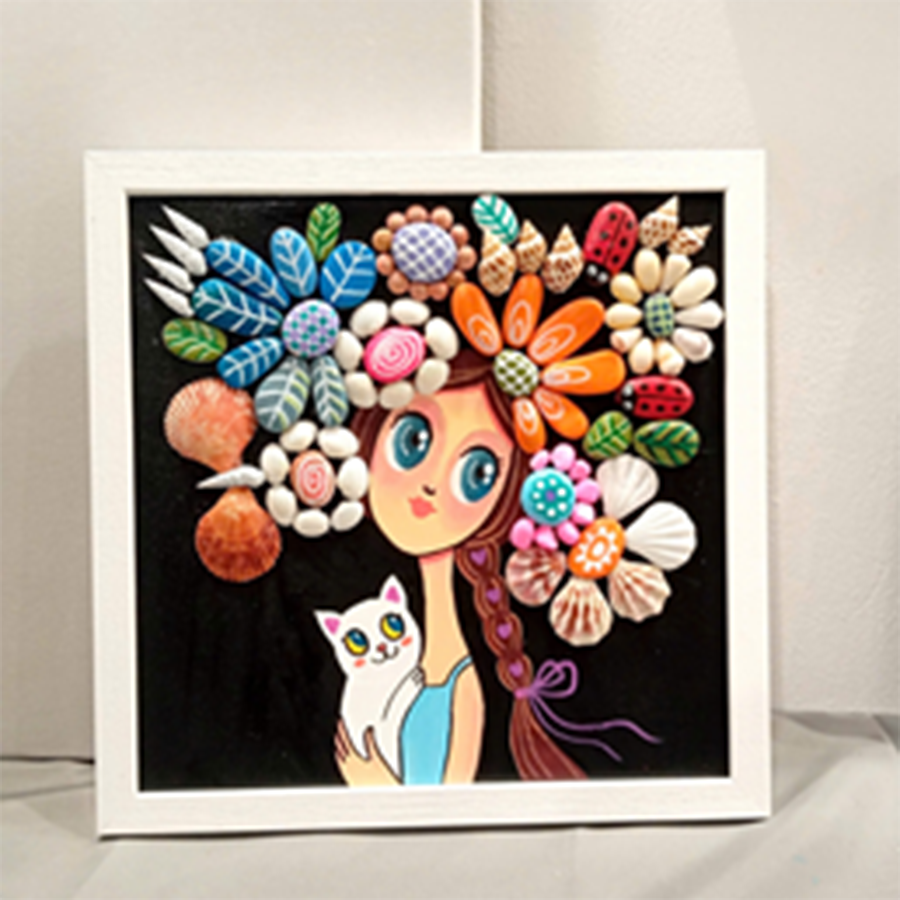 Tranh Sỏi Arcylic - Thiếu Nữ Và Mèo - ADC100