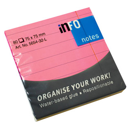 Giấy Note Có Dòng Kẻ Ngang Info 5654-32 L - Màu Hồng