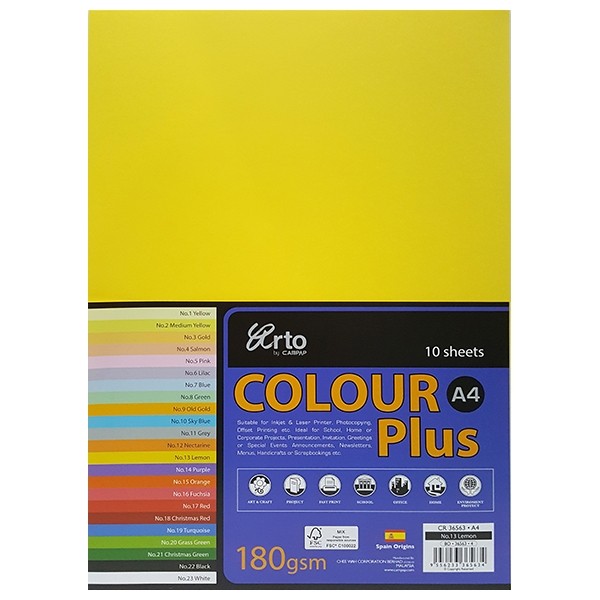 Bìa Màu A4 10 Tờ CAMPAP CR36563 DL180 gsm - Màu Vàng Chanh