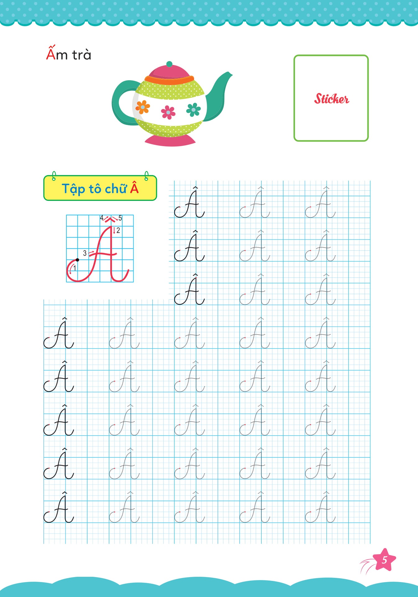 Cùng Khủng Long Tập Viết Chữ Cơ Bản - Chữ Cái Tiếng Việt Viết Hoa - Quyển 6 (Sticker Bé Gái)