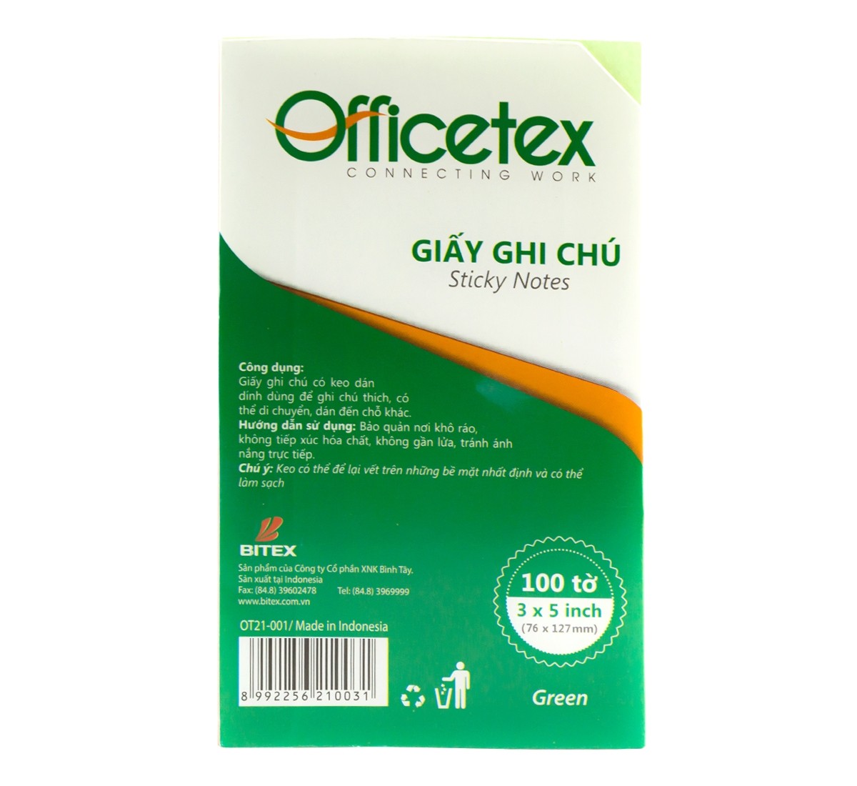 Giấy Note Officetex 3x5 - Màu Xanh Lá
