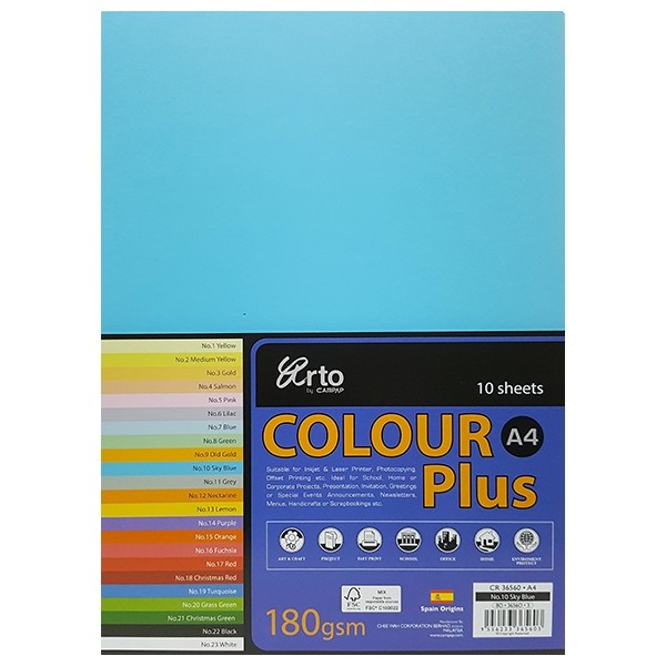 Bìa Màu A4 10 Tờ CAMPAP CR36560 DL180 gsm - Màu Xanh Da Trời