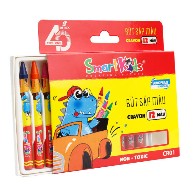 Bút Sáp Màu Smartkids Dino 12 Màu CR01