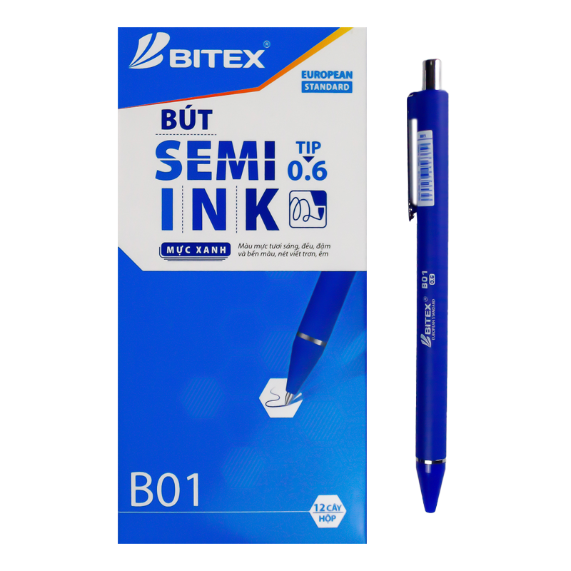 Bút Bi Bitex Semi Ink 0.6mm B-B01 Mực Xanh