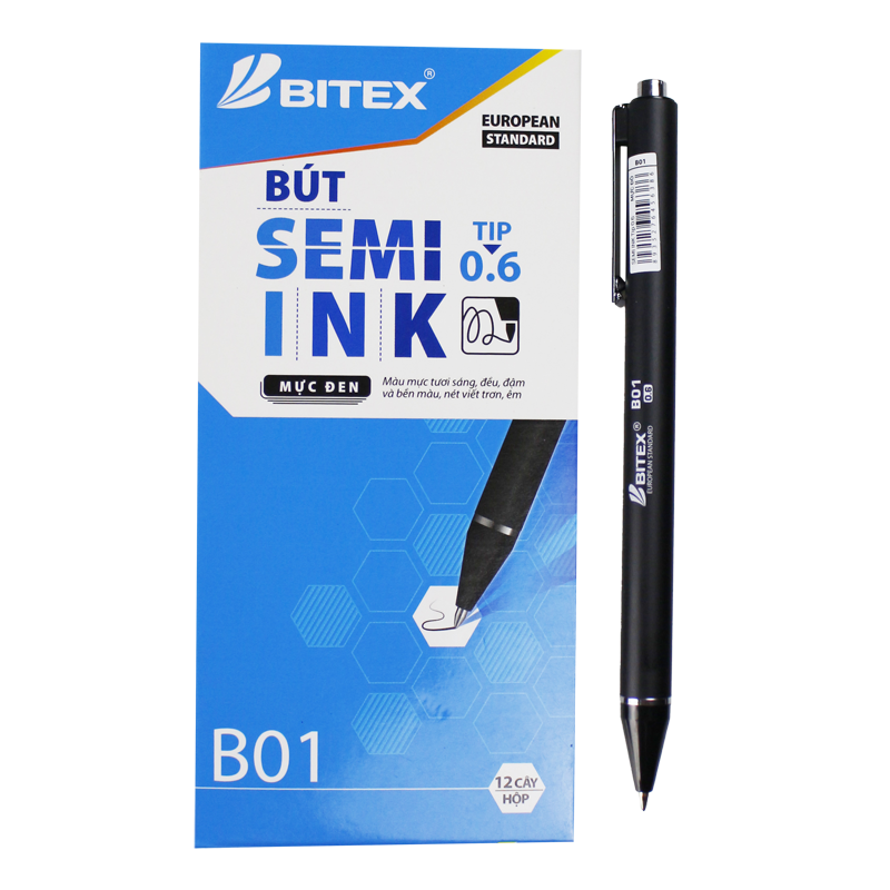 Bút Bi Bitex Semi Ink Mực Đen 0.6mm B-B01
