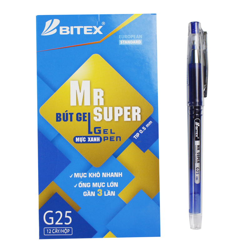 Bút Gel Bitex Mr Supper G25 Mực Xanh
