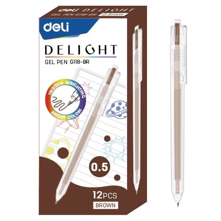 Bút Gel Bấm Deli 0.5mm EG118-BR Màu Nâu