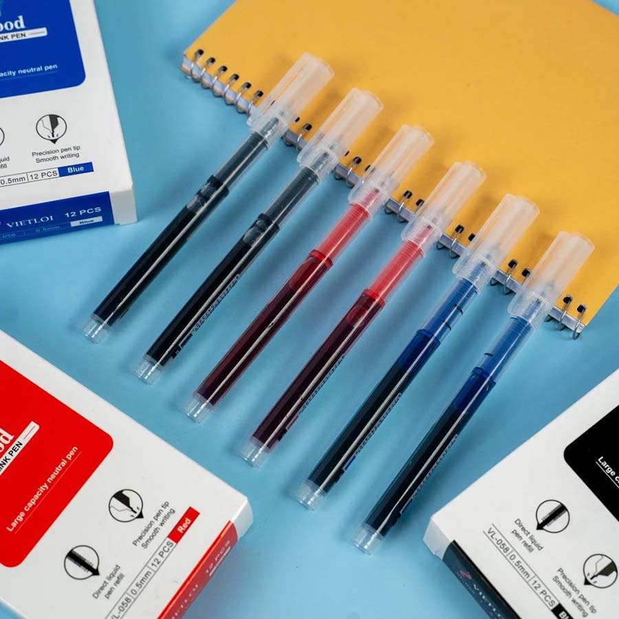 Combo 12 Bút Gel Mực Lỏng 0.5 VL-058 (Xanh, Đen, Đỏ)